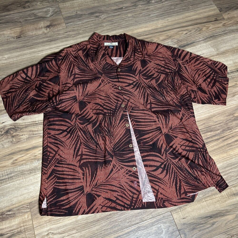 Tommy Bahama Mens Large Red Multi Palms 100% Silk Palm Hawaiian Shirt XL